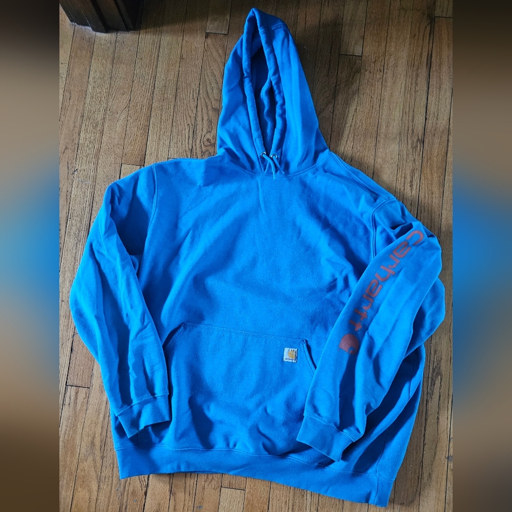 Carhartt Mens Loose Fit Logo Sleeve Hoodie Pullover Fleece, Blue, Size 3XL Tall